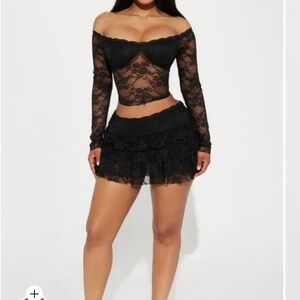Elegant Black Lace Off-Shoulder Set